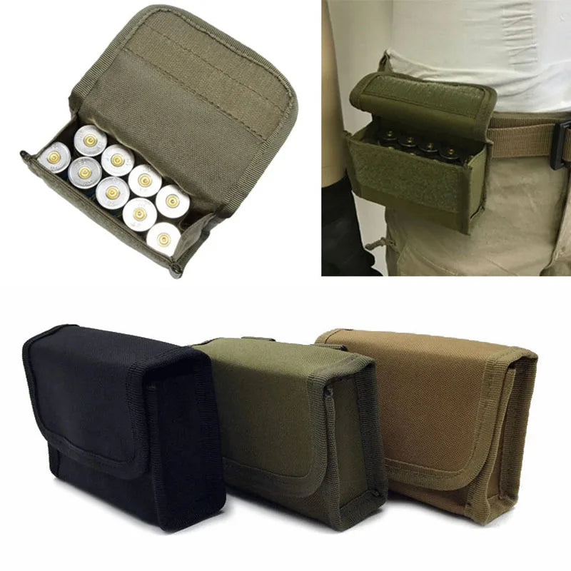 10Grids Shotgun 12GA  Ammo Pouch, Tactical MOLLE Waist Bag for 10Rounds, Vest Nylon EDC Shell Holder for Outdoor Range & Hunting