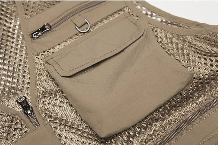 :Unloading Men's Vest Tactical Webbed Gear Coat Summer Photographer Waistcoat Tool Many Pocket Mesh Work Sleeveless Jacket Male