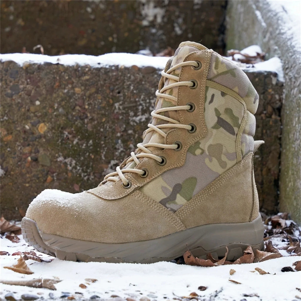 Winter Camouflage Wool Lining Warm Hunting Boots Men's Outdoor Non-Slip Waterproof Snow Shoes Hiking Mountaineering Boots