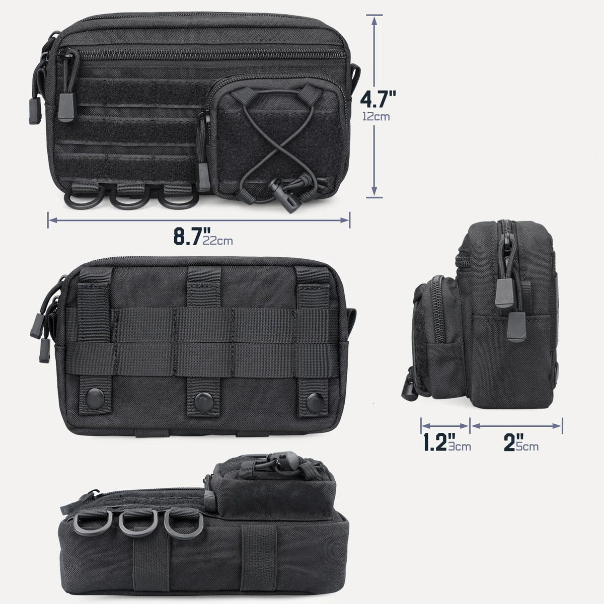 Tactical Molle Horizontal Admin Pouch with Front Drawstring Pocket EMT Pouch EDC Utility Orgaznier Bag