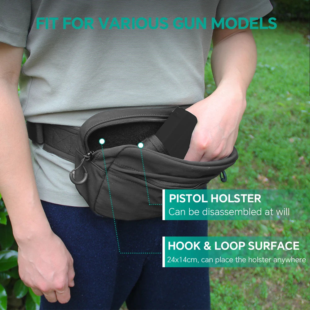 Concealed Carry Fanny Pack Tactical Belt Waist Bag with Universal Pistol Holster Handgun Pouch Sports Hiking Crossbody Sling Bag