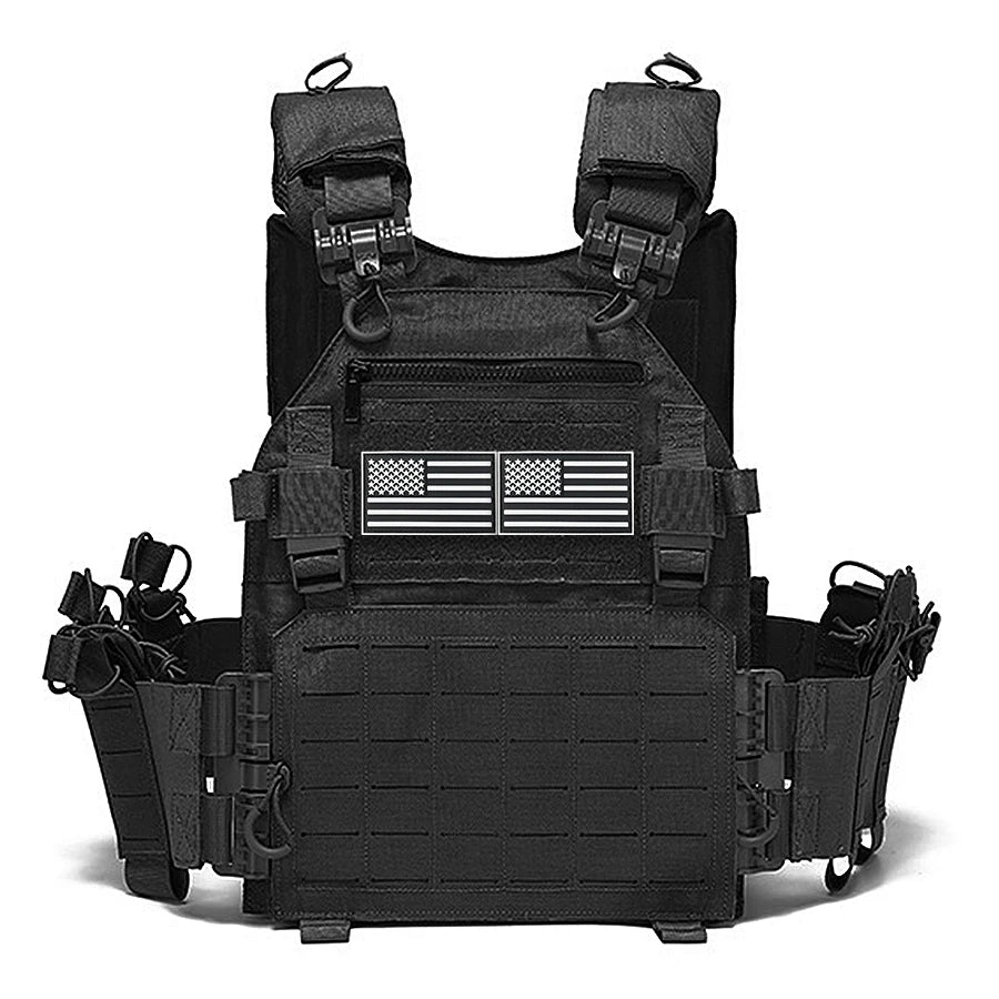 Black Multifunctional Hunting Vest with National Flag Sticker, Suitable for Outdoor Sports