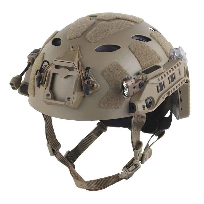 Tactical FAST SF Helmet Outdoor Hunting Shooting Airsoft Helmet Set Modular Integrated ARC Rail Battery Box with Signal Light