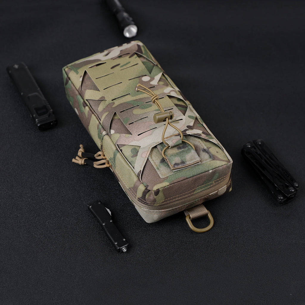Portable Tactic EDC Pouch with Drainage Hole Outdoor Survival Tool Storage Bag Oxford Cloth for Outdoor Travel Hiking Camping