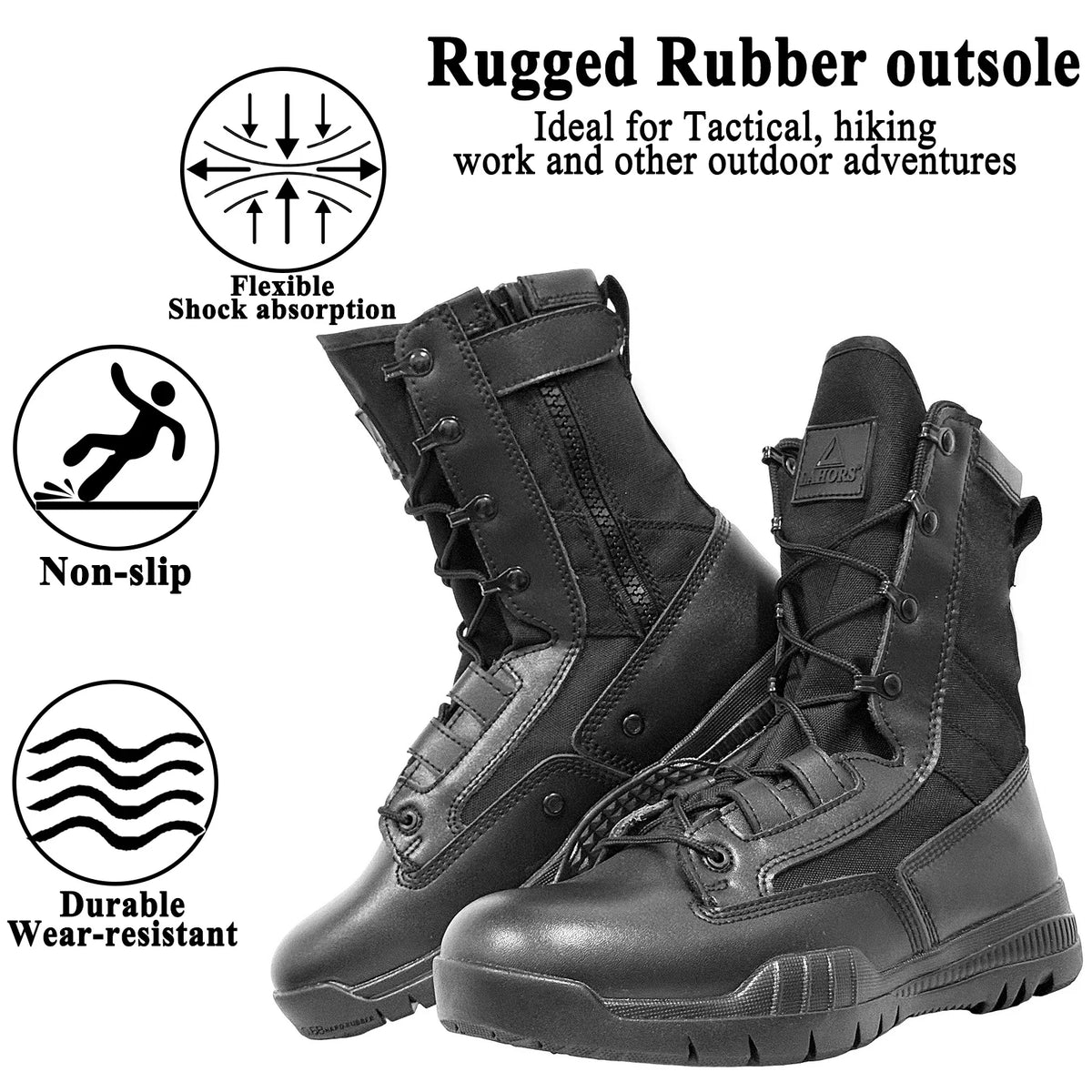 LAHORS® High-Top Men's Leather Hiking Work Boots With Zipper Non-Slip Lightweight Combat &Tactical Breathable Desert Boots