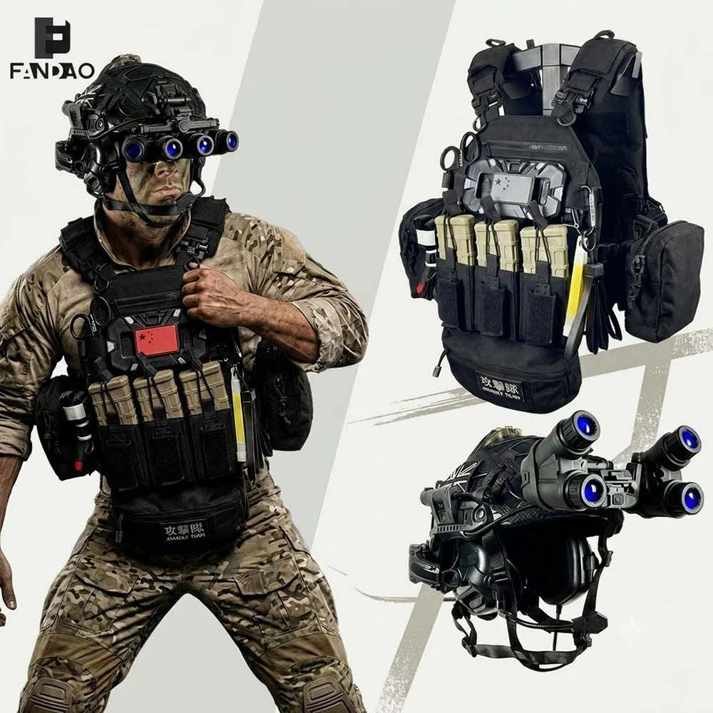 Men's Tactical Combat Vest with FAST Helmet Full Set of Airsoft Cosplay Prop for CS Games Halloween Party Cos Role‑Play Training