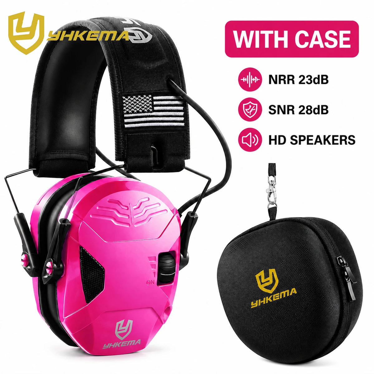 YHKEMA E60X Electronic Shooting Earmuff Anti-noise Headphone Sound Amplification Hearing Protection Headset Foldable with case