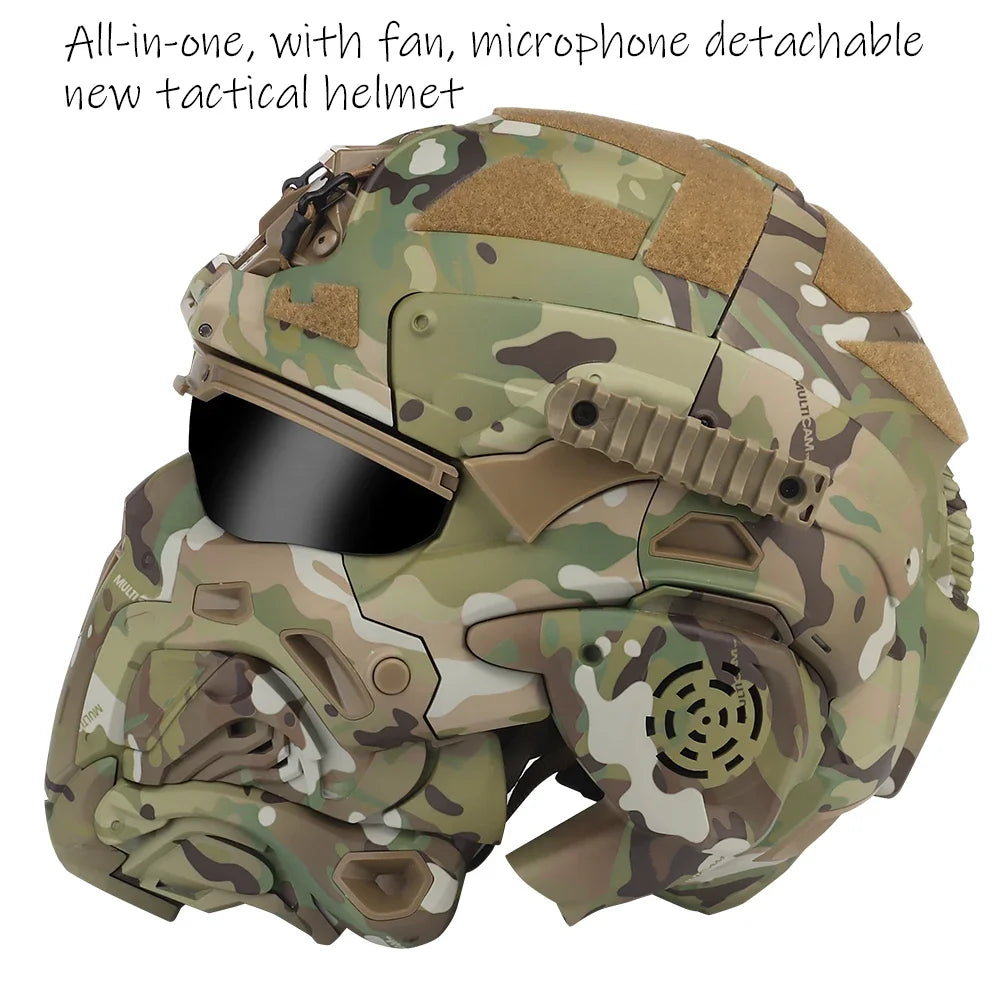 Militar Helmet FAST Helmet Built-in Communication Headset Anti-fog Fan W-Ronin Assault Helmet Detachable Mask Replacement Lens