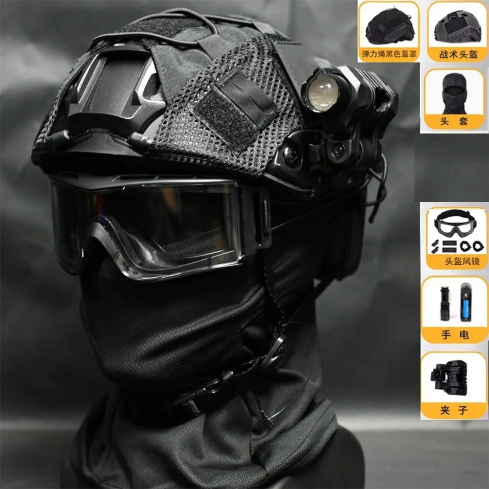 Tactical Airdoft Helmet Set FAST Protective Helmet with Goggles Headphones Camera Model Flashlight Signal Light for CS Cosplay