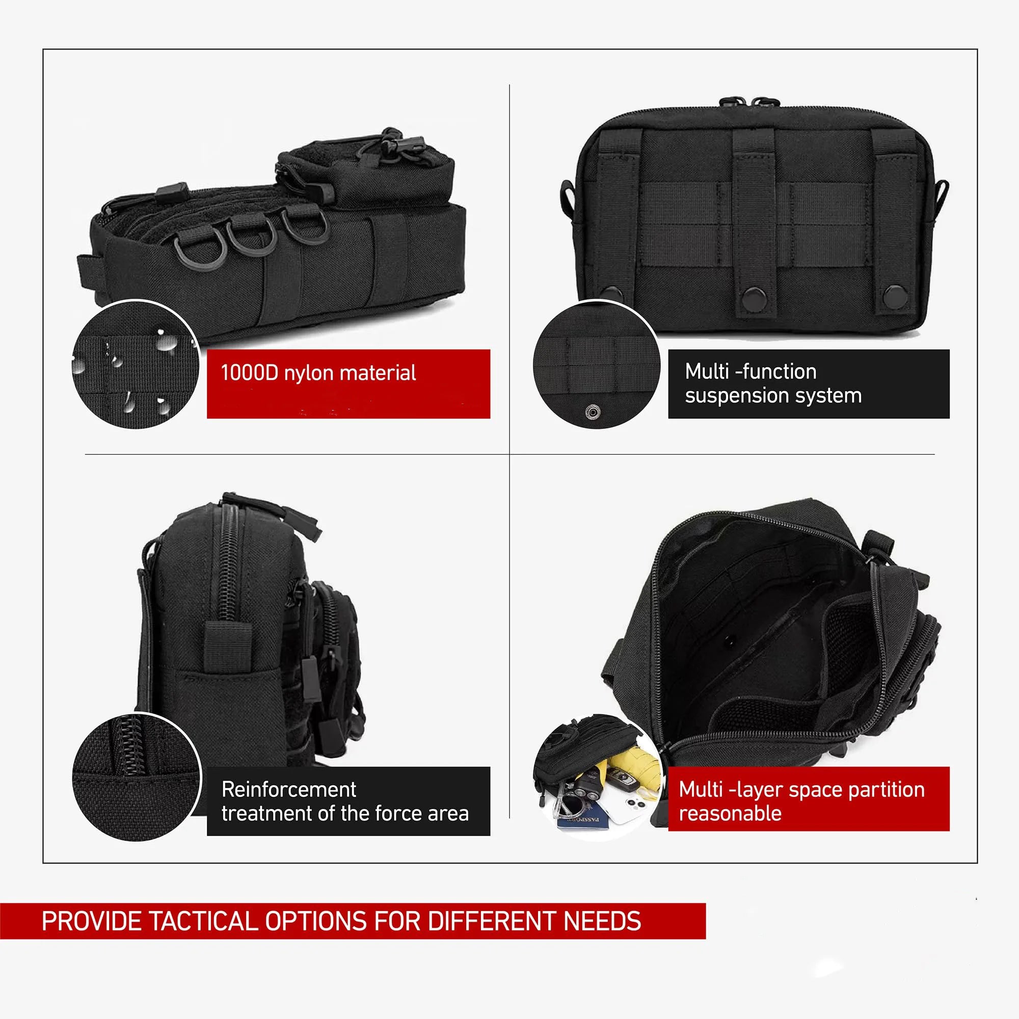 Tactical Molle Horizontal Admin Pouch with Front Drawstring Pocket EMT Pouch EDC Utility Orgaznier Bag
