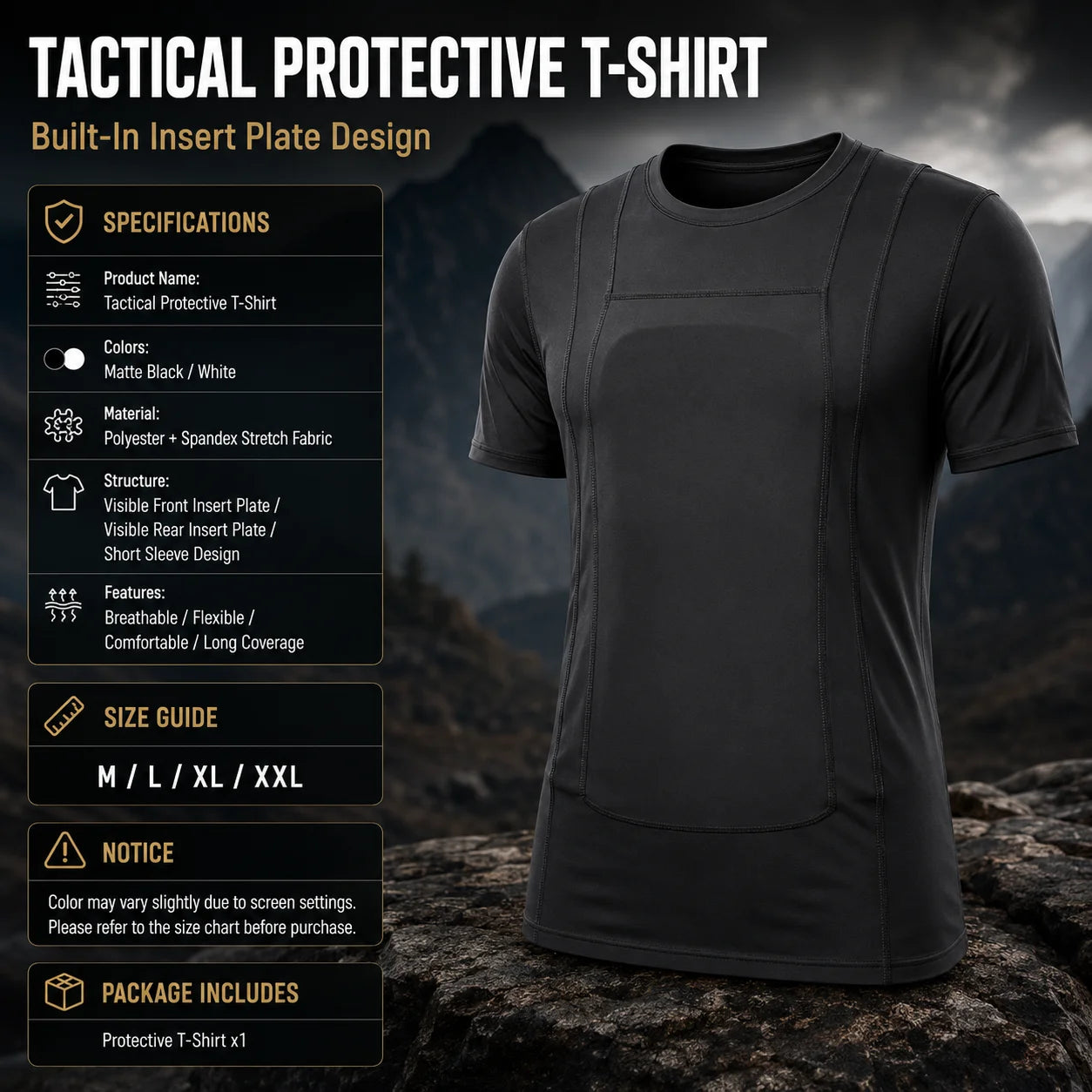 Concealed Carry Tactical T Shirt Short Sleeve Compression Fit Plate Insert Pocket Training Protective Undershirt