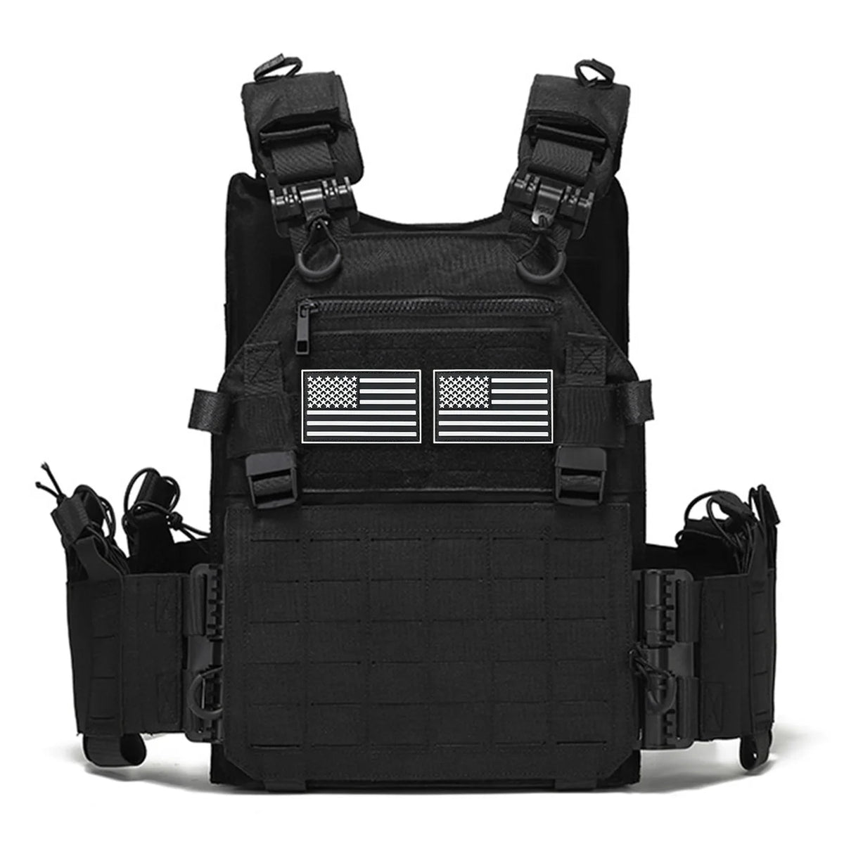 Molle quick release hunting vest with adjustable shoulder straps and waist circumference, equipped with multiple device bags
