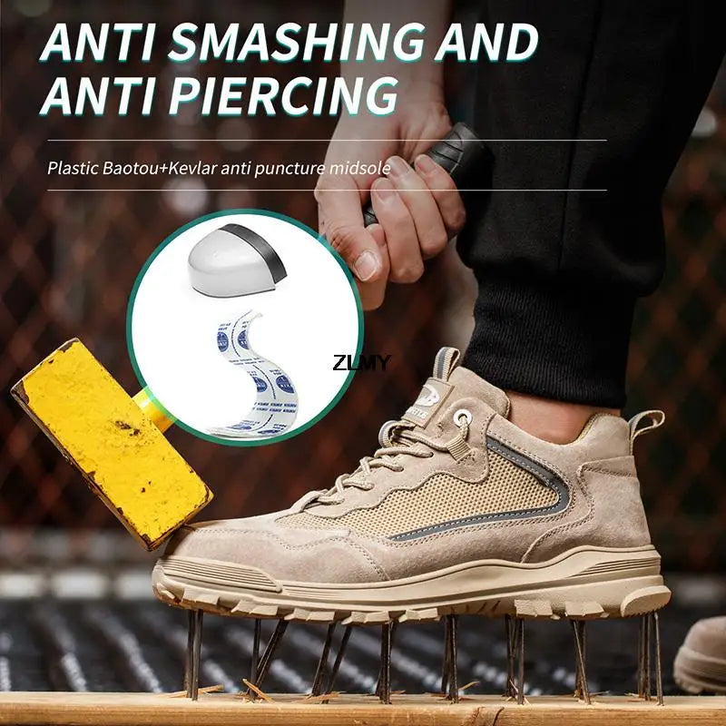 Men Safety Shoes Without Metal Puncture Proof Plastic Toe Work Safety Boots Insulation 6KV Man Work Shoes Reflective Male Shoes