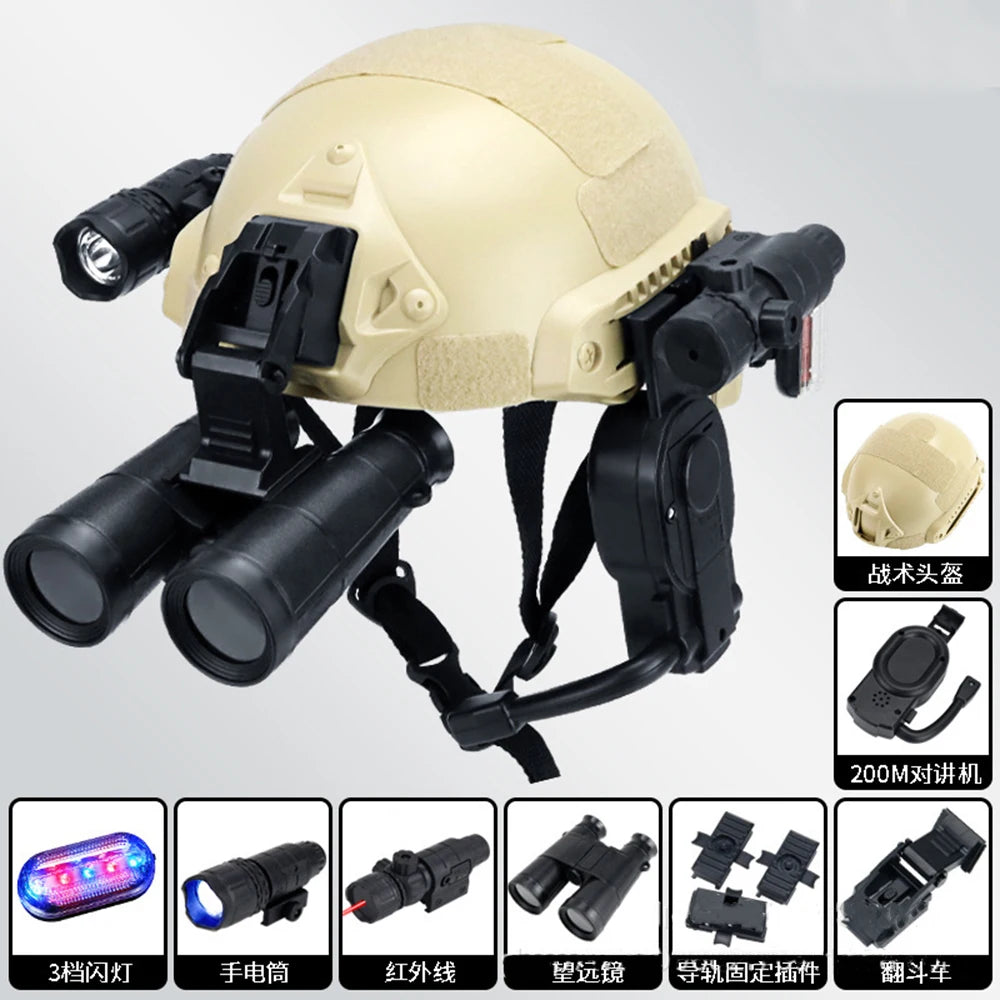 Airsoft Children's Tactical Helmet Set with flash Lamp Intercom Telescope for CS Cosplay Paintball Shooting Birthday Gifts