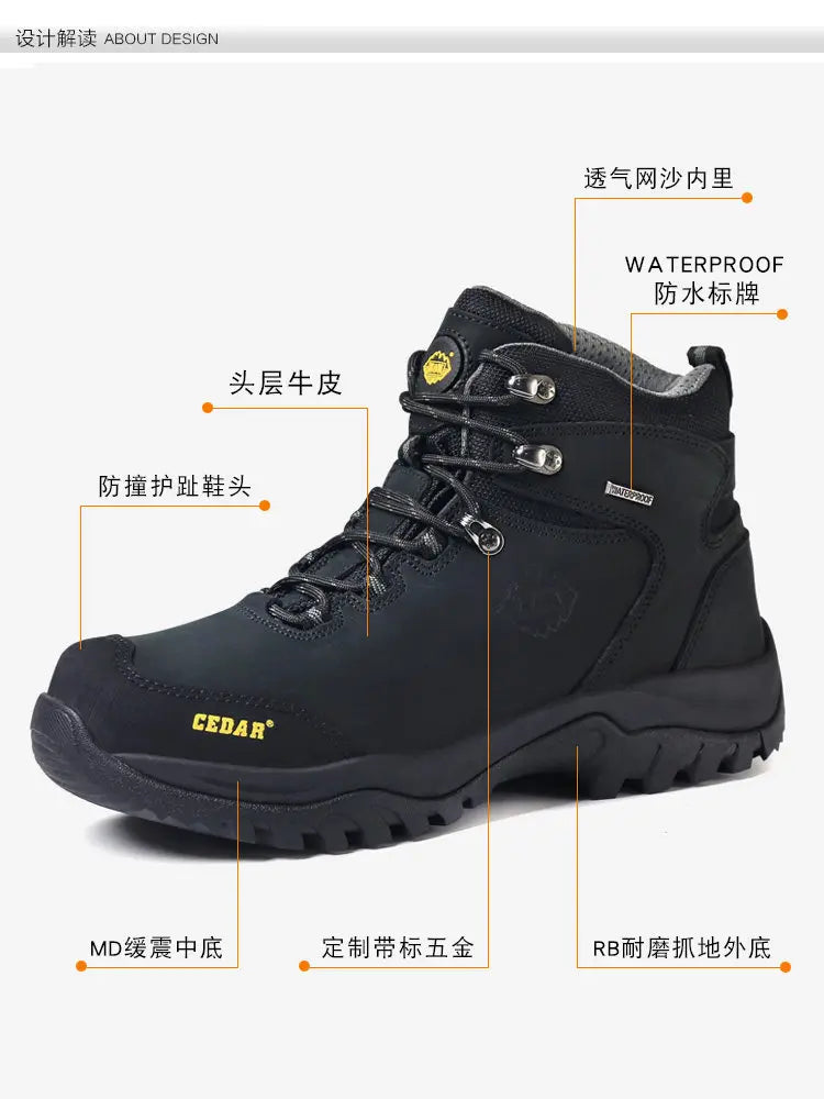 RAN Cow Leather Hiking Boots Men  Outdoor Sport Walking Sneakers trekking Snow Shoe women Climbing Mountain travel Hunting boots