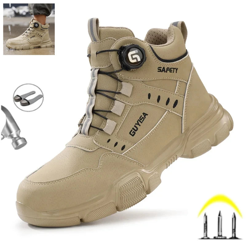 New 2024 Waterproof Rotating Button Safety Boots Men Work Sneakers Indestructible Puncture-Proof Protective Steel Toe Shoes