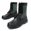 Men Combat Boots  Green Canvas Patchwork High Top Men Tactical Boots Lace Up Non Slip Outdoor Hiking Work Ankle Boots Men