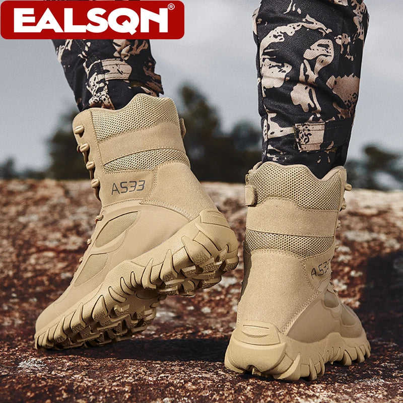 Men’s Military Tactical Boots Anti-wear Non-slip Hiking Combat Shoes Outdoor Boots for Camping Hunting Work Plus Size 39-47