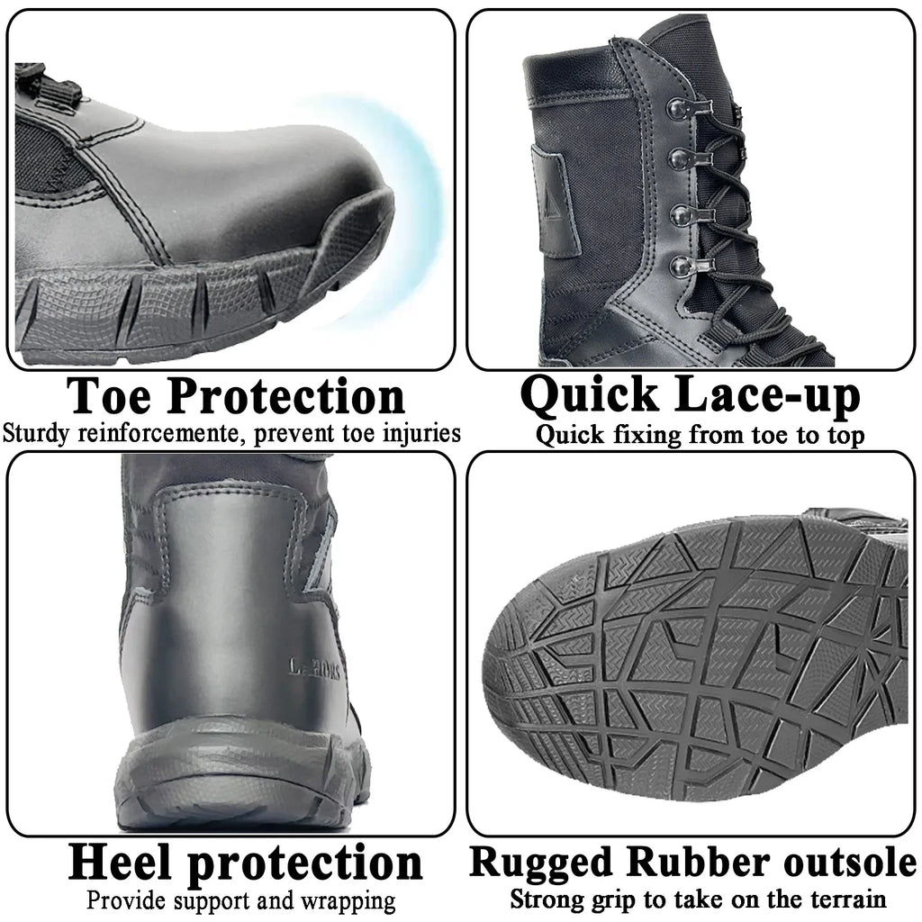LAHORS® Leather Lightweight Man Tactical Boots Combat Boots Anti-Collision Lace Up Waterproof Outdoor Hiking Breathable Shoe