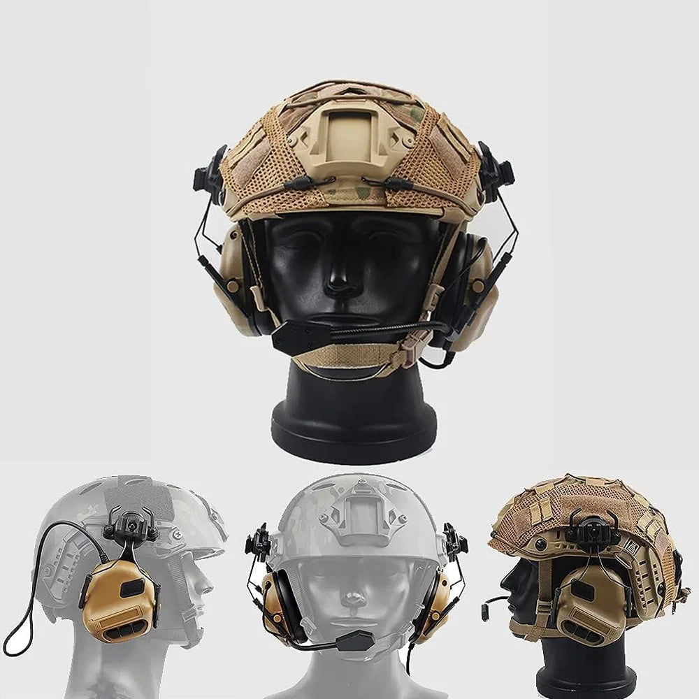 Airsoft Paintball Tactical Helmet Set PJ Type Fast Lightweight Protective Helmet with Airsoft Headset & Signal Flashlight Goggle