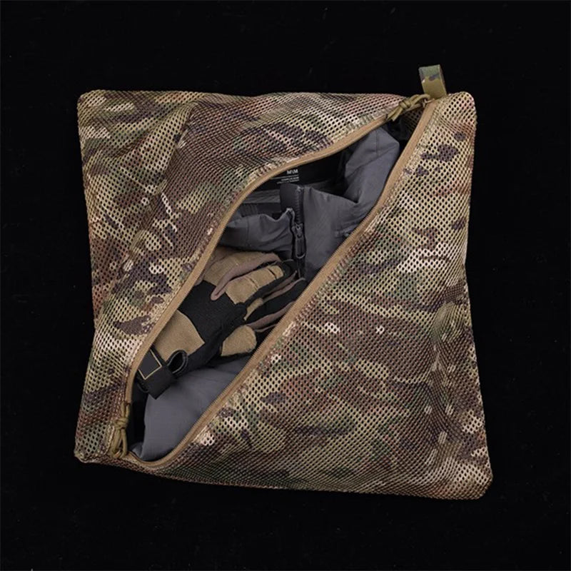 16x16in Reinforced Mesh Utility Pouch Durable Camo Storage for Outdoor Travel Survival Gear Organization