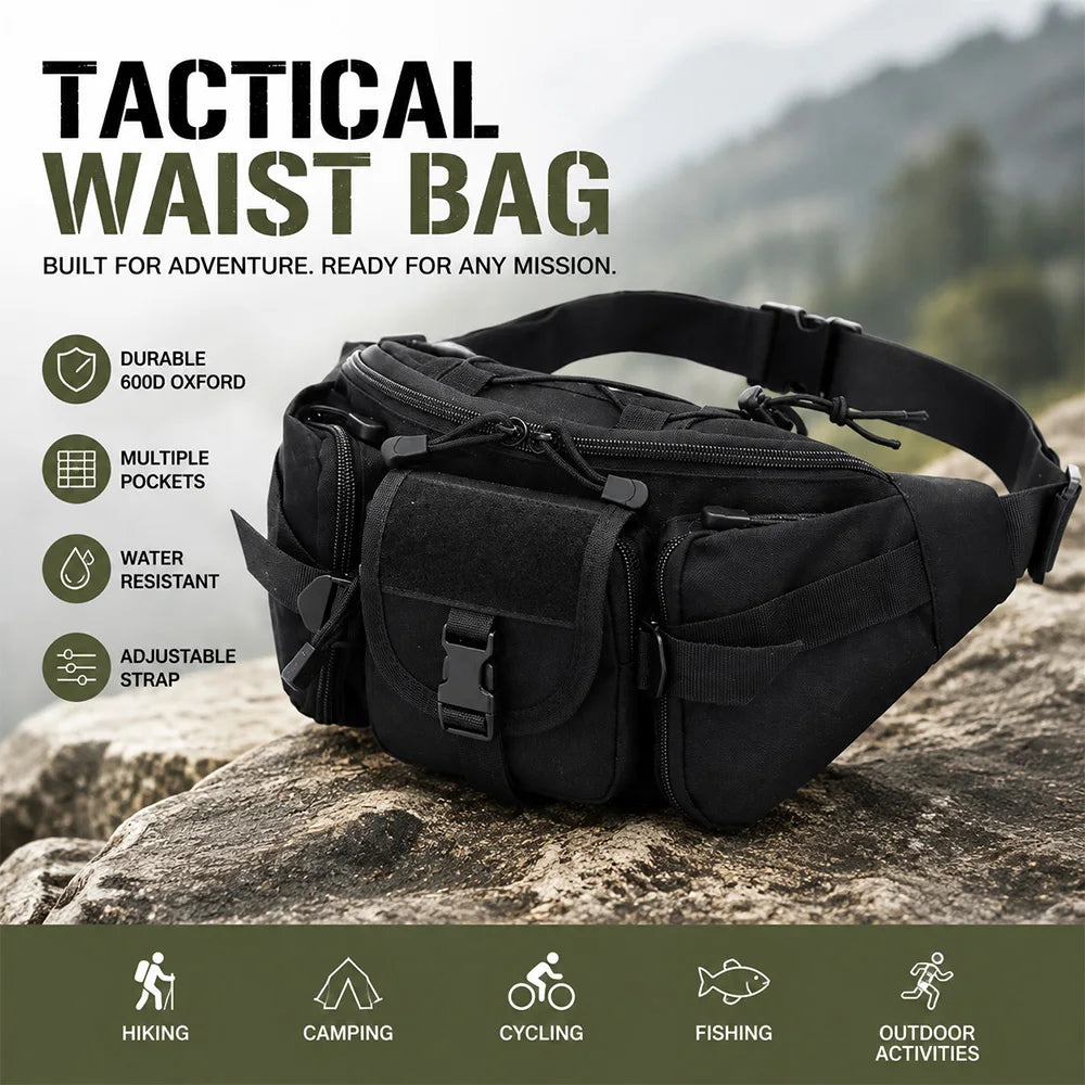Tactical Outdoor Nylon Waist Bag, Simple Multifunctional Slanted Chest Bag, Large-Capacity Outdoor Sports Waist Bag for Camping, Fishing, Hiking, Hunting