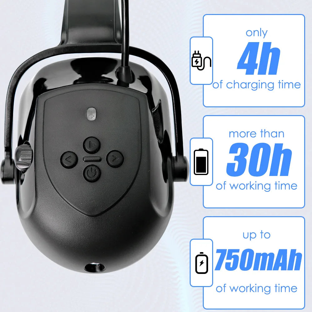 CE Bluetooth Ear Muffs Adjustable Cap-mounted Earmuff Safety Helmet Attachable Hard Hat Earmuff Hearing Protection Outdoor Work