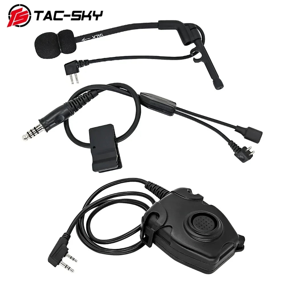 TAC-SKY outdoor hunting tactical headset Y cable set adapter Compatible with U94 PTT For Peltor PTT and COMTA microphone