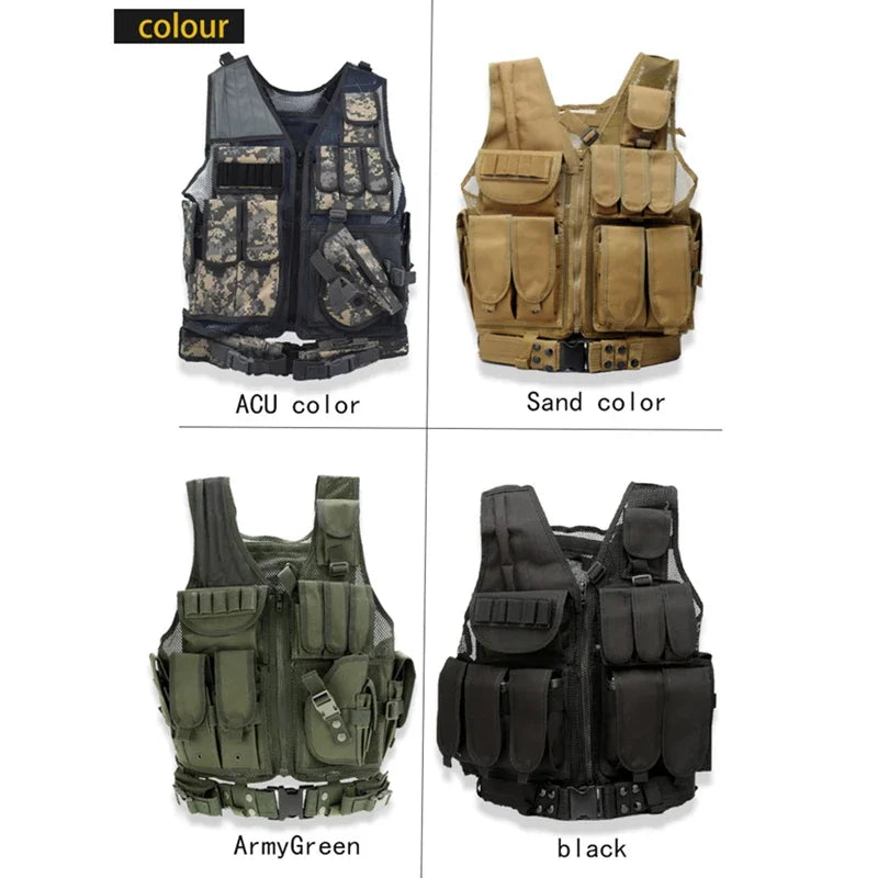 Tactical MOLLE Vest Security Combat Body Armor Vests Training Jacket Accessories for Airsoft Hunting Outdoor CS Cosplay