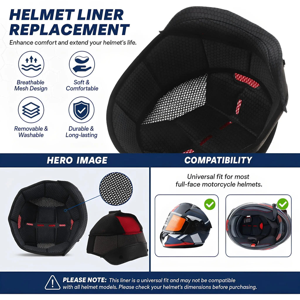 Motorcycle Helmet Liner Full Face Helmet Lining Fitting Breathable 3D Headliner Motorcycle Insert E-scooter Padding Cushion Pads