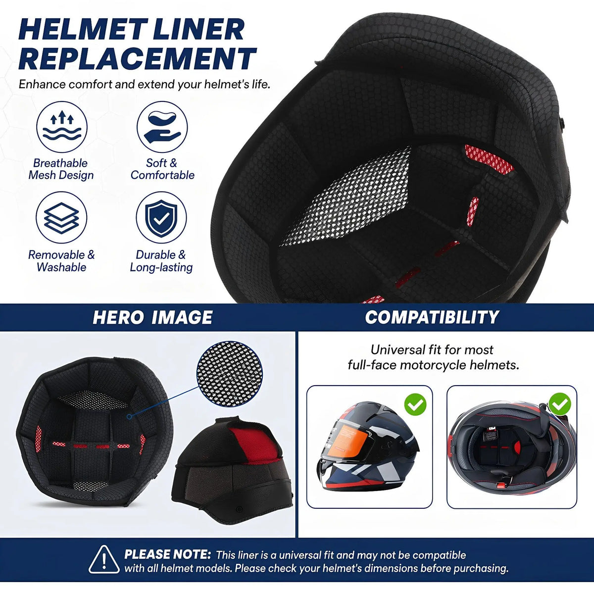 Motorcycle Helmet Liner Full Face Helmet Lining Fitting Breathable 3D Headliner Motorcycle Insert E-scooter Padding Cushion Pads