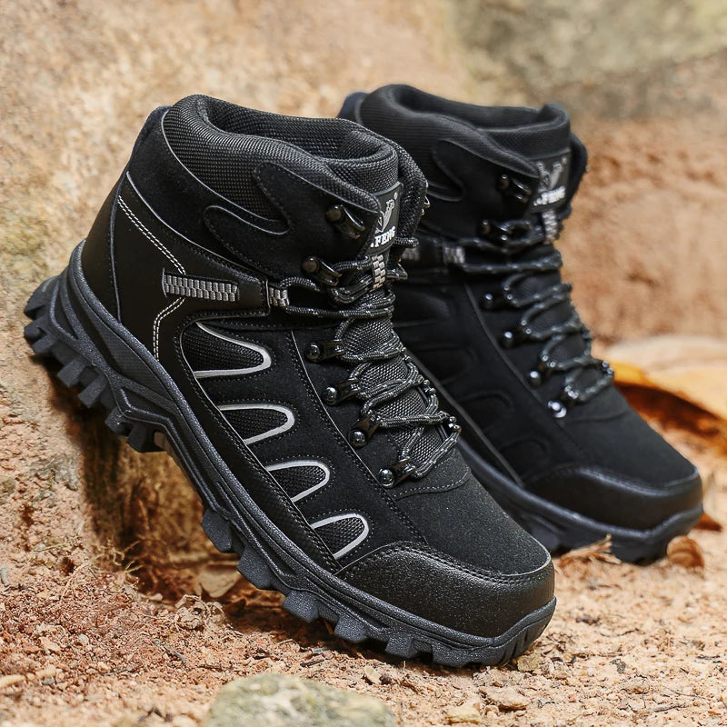 Men Hiking Boots High Top Anti Slip Winter Warm Comfort Plush Breathable Ankle Boots Outdoor Thick Sole Snow Boots for Man