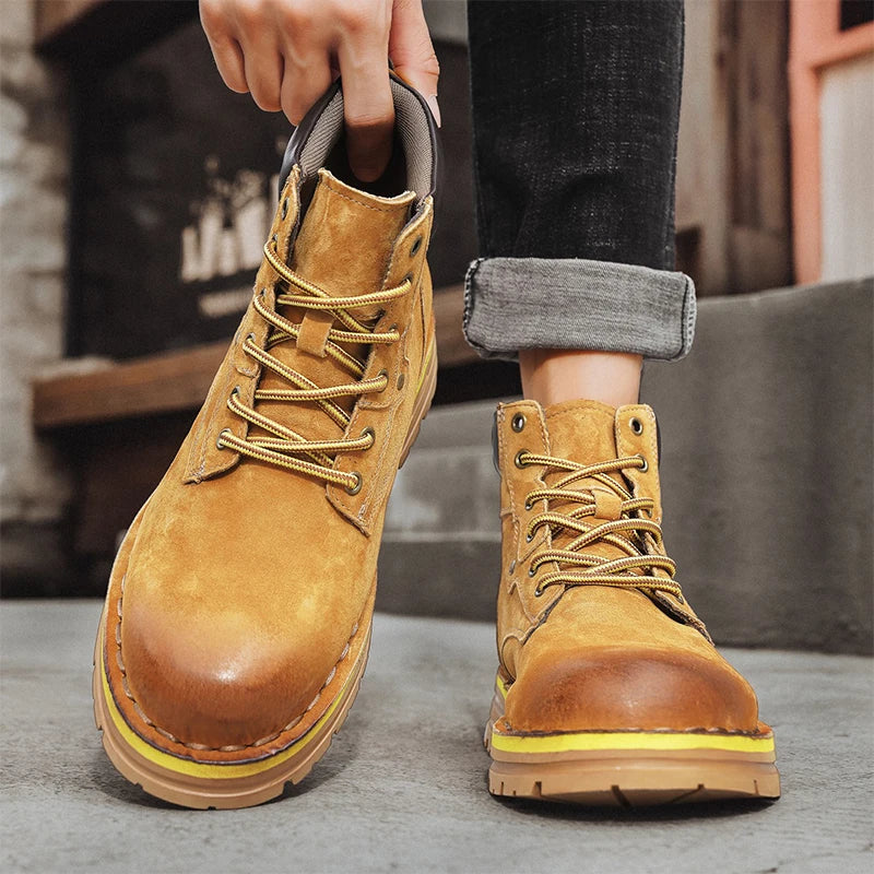 High Quality Outdoor Mens Motorcycle Boots Four Season High Top Shoes Stylish Comfortable Ankle Boots Non Slip Male Casual Botas
