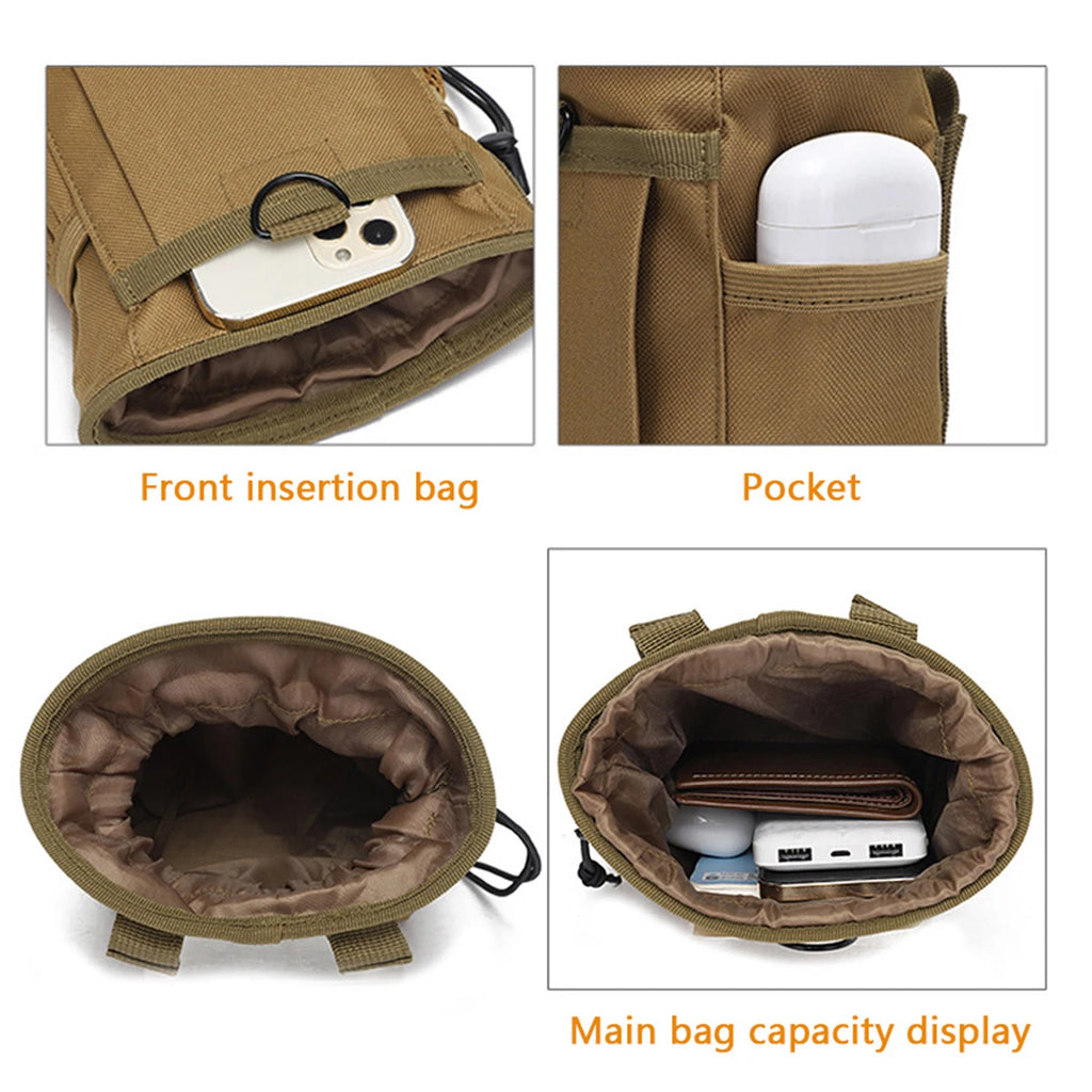 Multi functional storage bag MOLLE waist bag outdoor EDC practical drawstring storage bag, fabric wear-resistant and durable