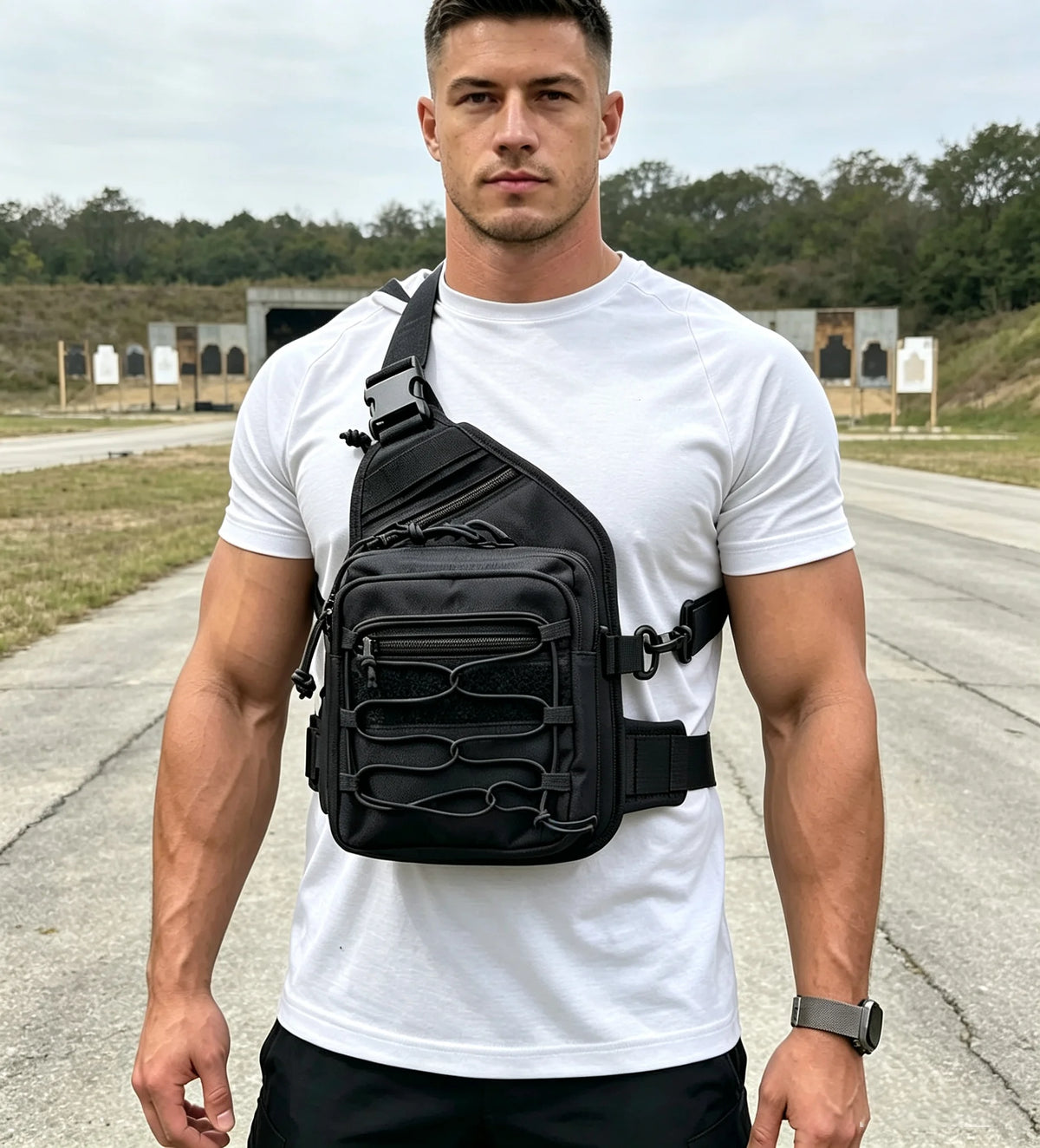 Tactical Shoulder Bag for Gun Concealed Carry Pistol Bag Crossbody Chest Pack Small Sling Backpack Quick Access Gun Holster Bag