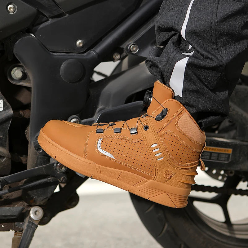 Cowhide Motorcycle Boots Men Leather Breathable Anti Slip Motorbike Cycling Shoes High Quality Men's Motocross Protective Boot