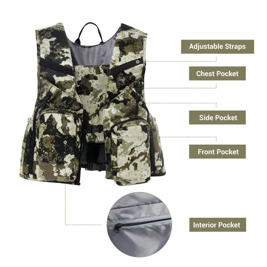 WESTTUNE Camouflage Hunting Vest with Seat Turkey Hunting Vest with Game Pouch Hunting Gear Accessories for Turkey Bird Hunters