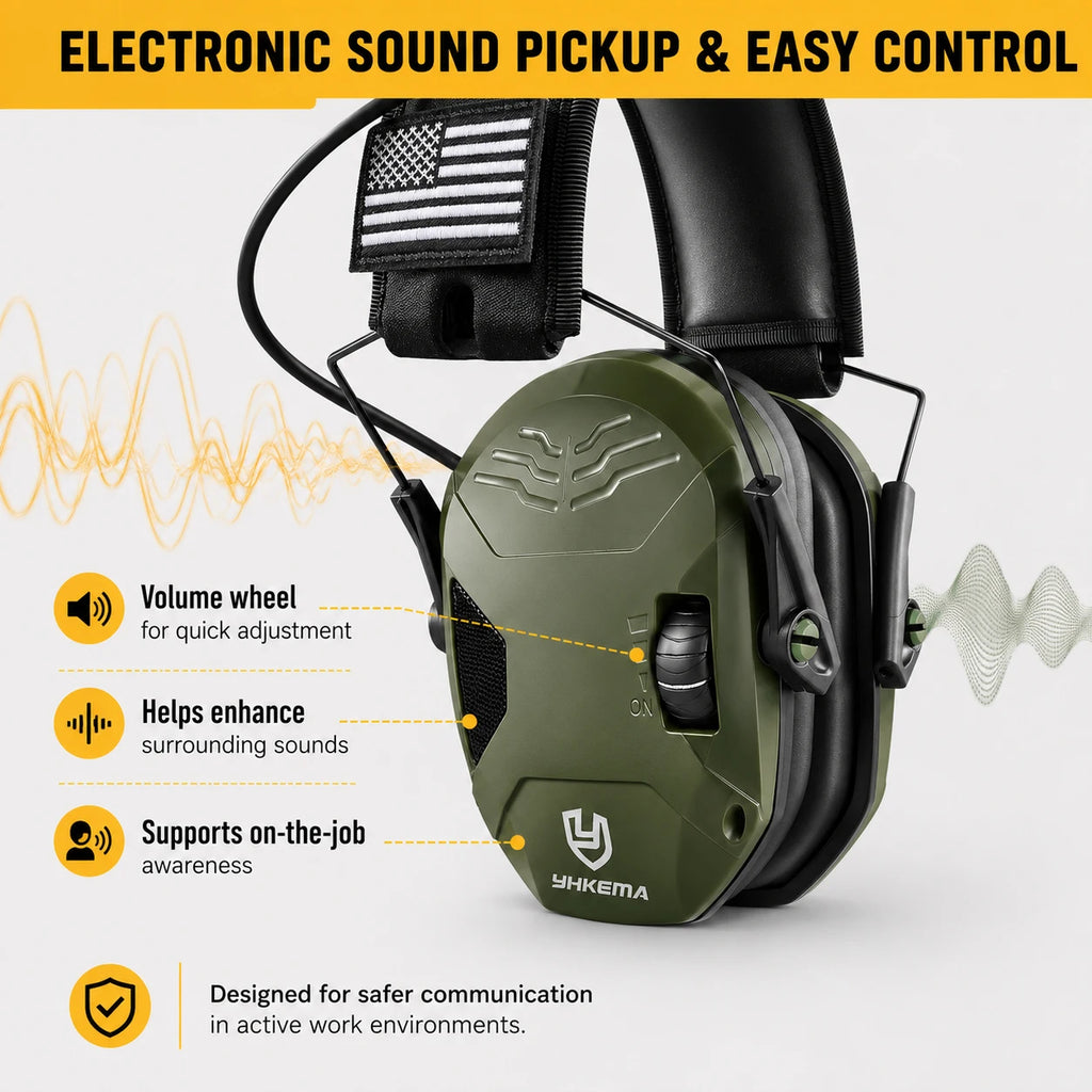 YHKEMA E60X Electronic Shooting Earmuff Anti-noise Headphone Sound Amplification Hearing Protection Headset Foldable with case