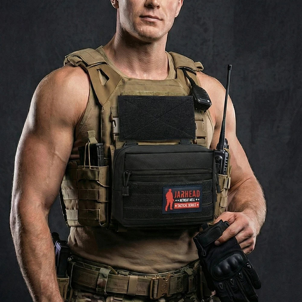 Outdoor Tactical Chest Rig Admin Pouch Hook-and-Loop Mounted EDC Organizer Bag for Tactical Vest and Hunting Plate Carrier