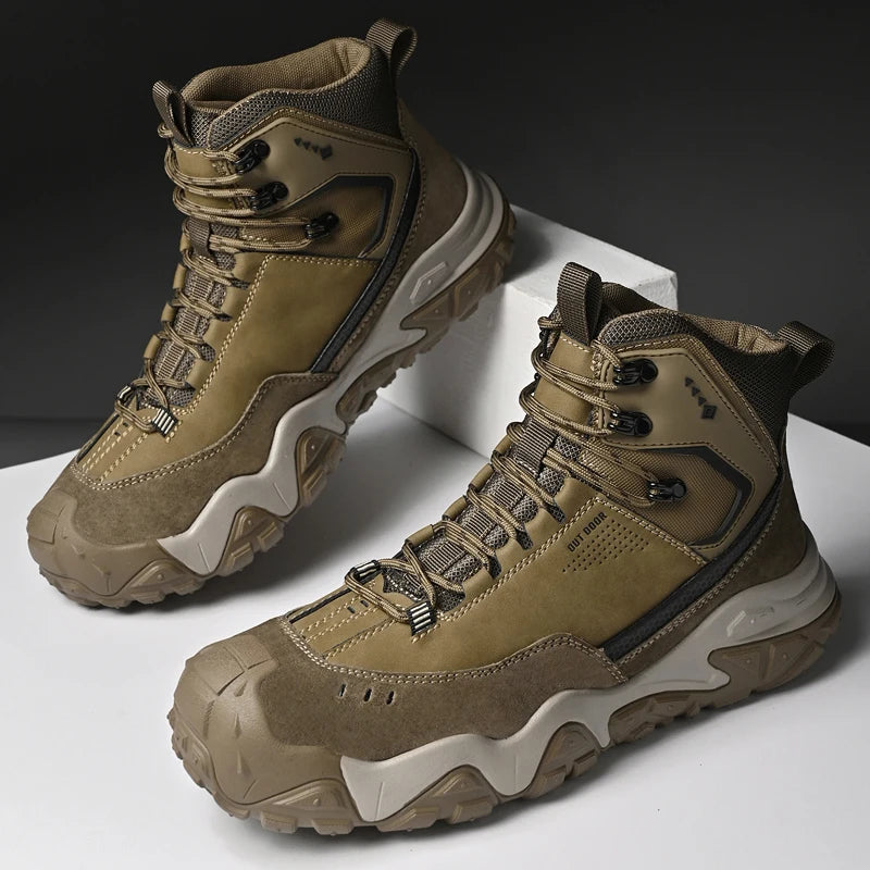 Comfy Leather Men's High Top Shoes Fashion Men Ankle Boots New Design Outdoor Hiking Boots Non-Slip Male Casual Shoes Sneakers