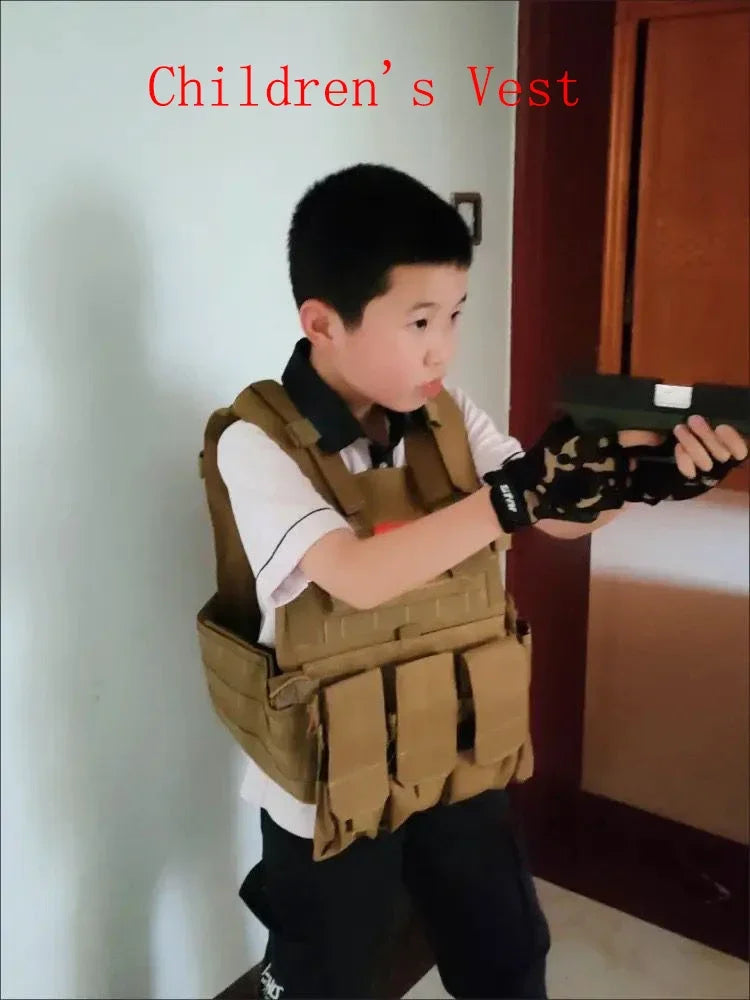 Child Nylon Webbed Gear Tactical Vest Body Armor Hunting Carrier Kid Accessories 6094 Pouch Camouflage Camo Training Vest