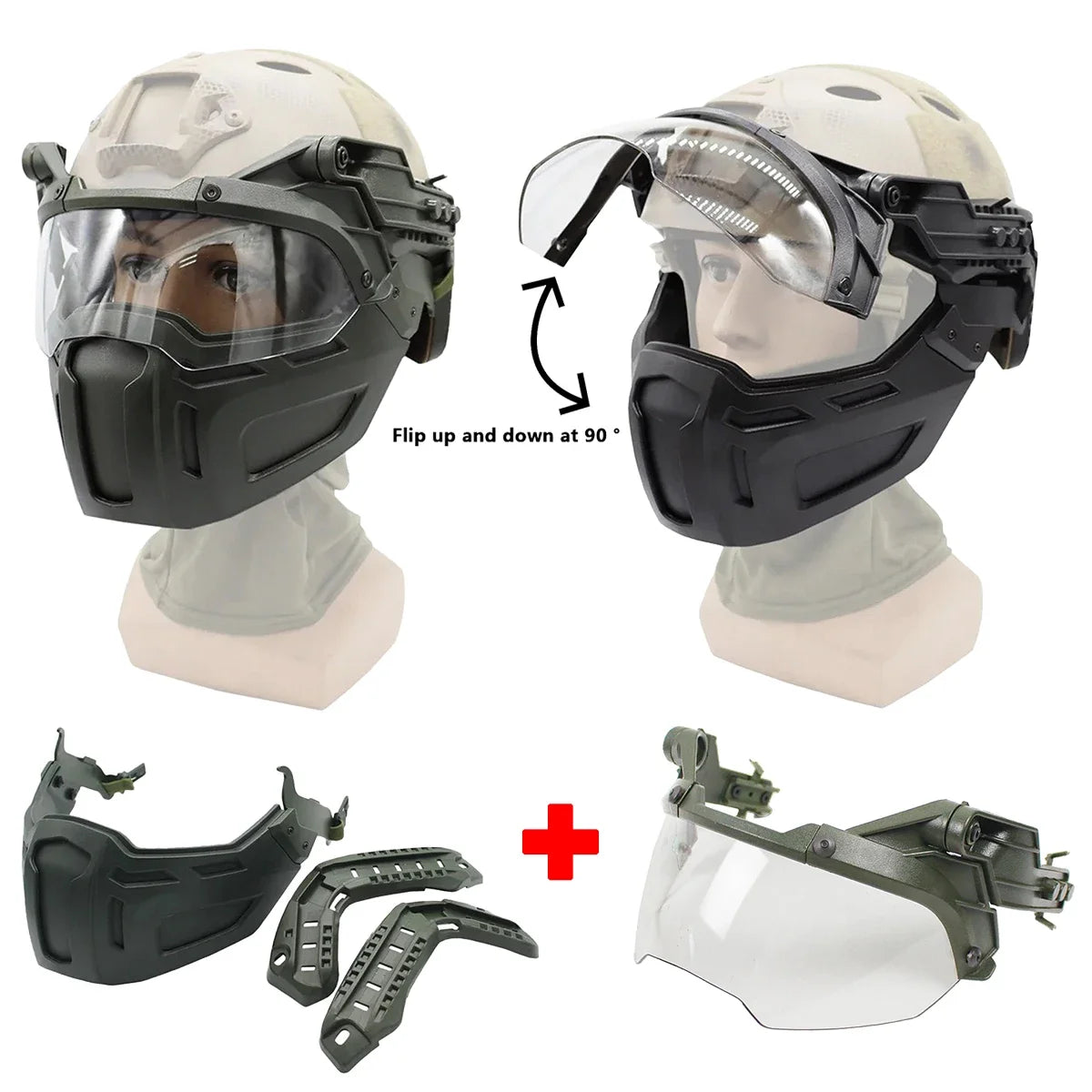 Tactical FAST Helmet Half Face Mask With Flip Goggles Outdoor CS Games Airsoft Paintball Hunting Mask Helmet Accessories