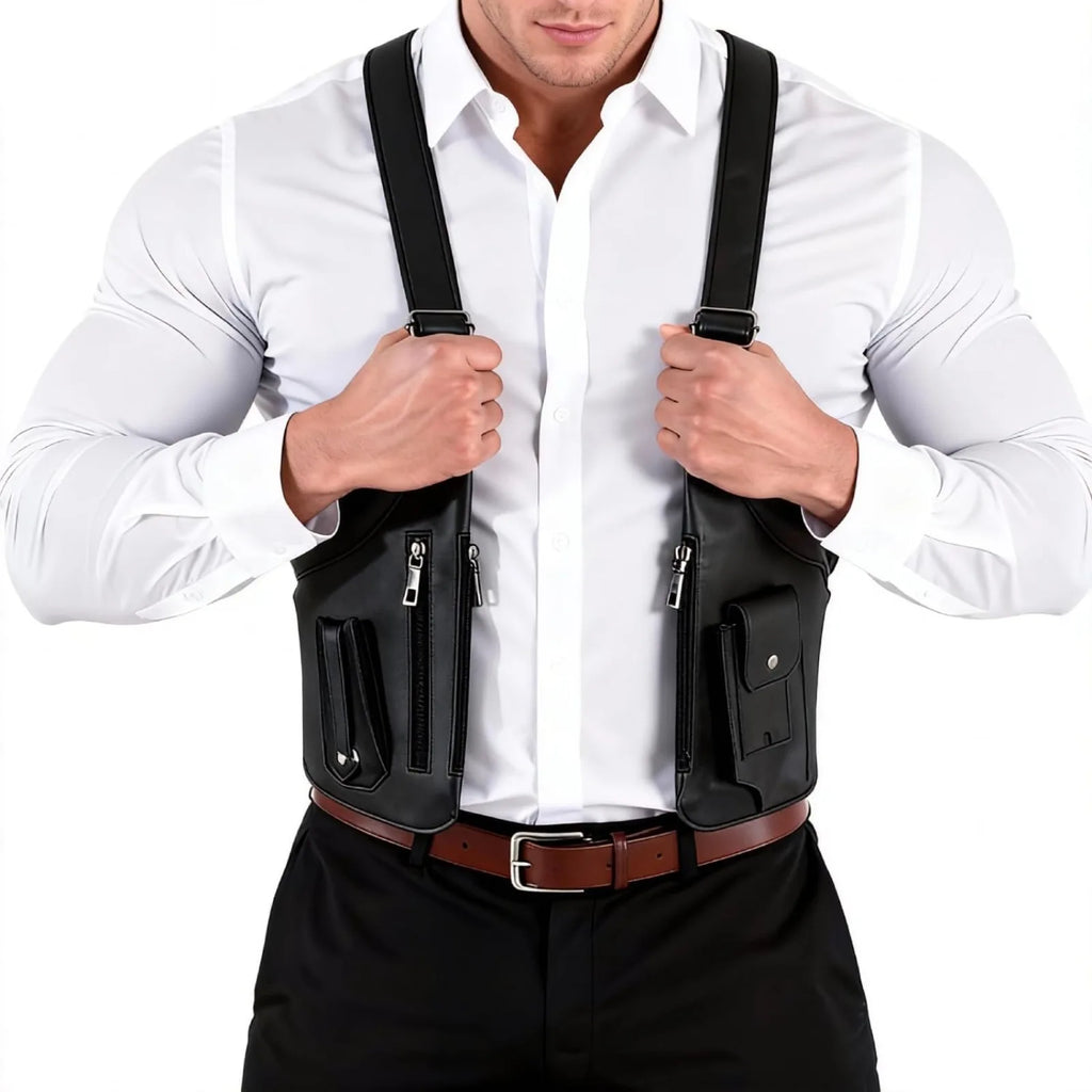 Anti-Theft Men's Underarm Holster Bag, Vintage PU Leather Hidden Shoulder Bag, Concealed Crossbody Wallet Phone Pouch for Travel