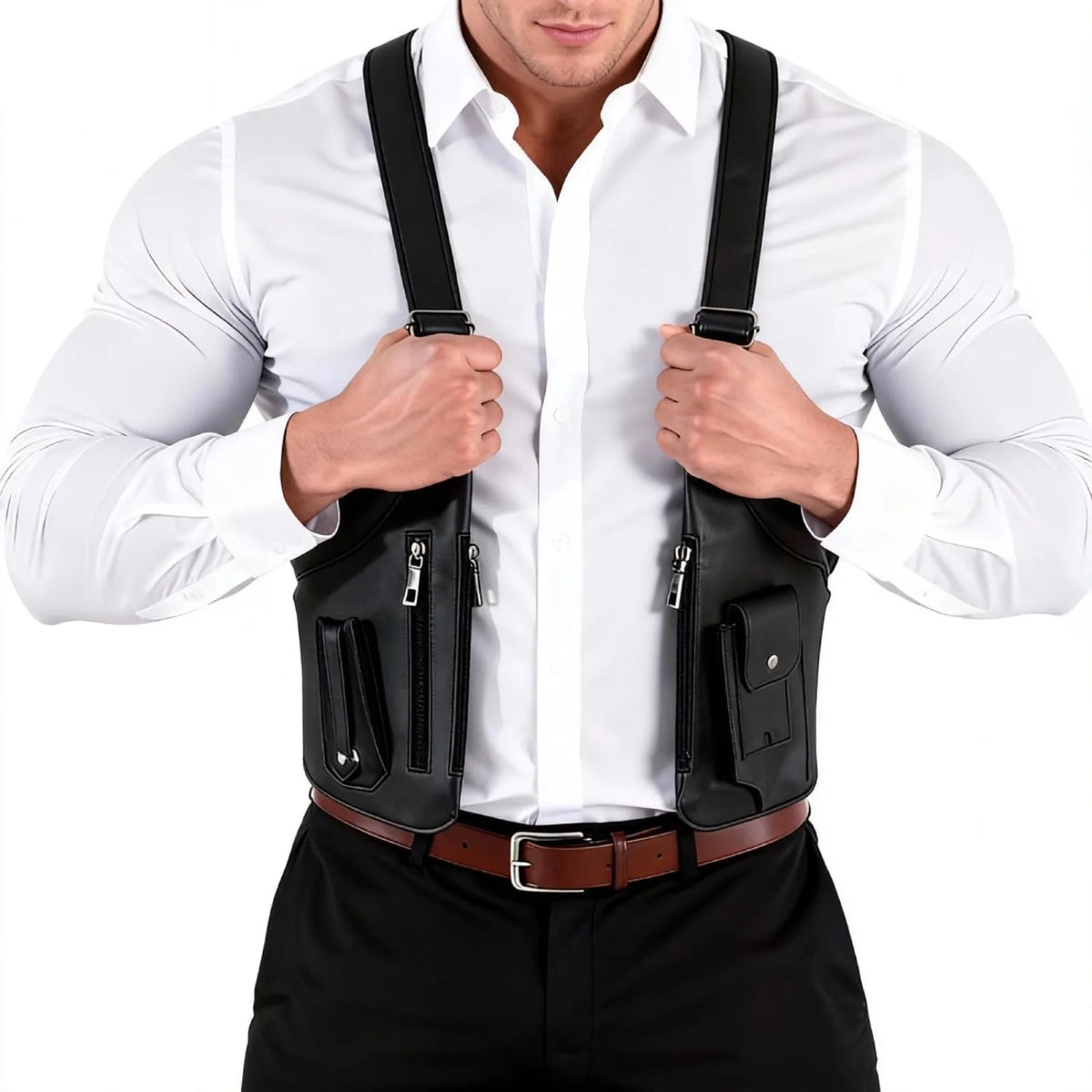 Anti-Theft Men's Underarm Holster Bag, Vintage PU Leather Hidden Shoulder Bag, Concealed Crossbody Wallet Phone Pouch for Travel
