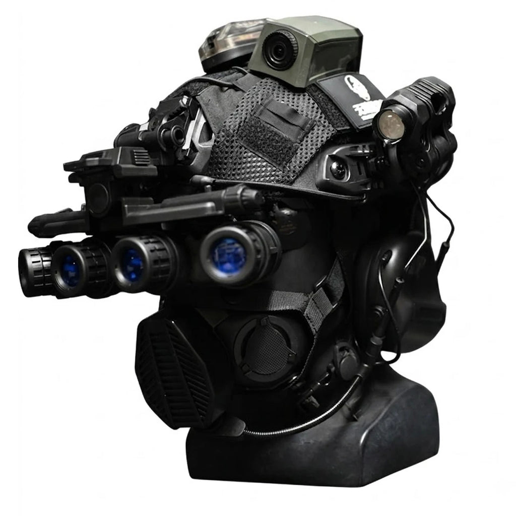 Tactical Helmet Set with (Respirator Night Vision Goggles Camera Model ) and Signal Light  Headset Airsoft Protective Helmet Kit