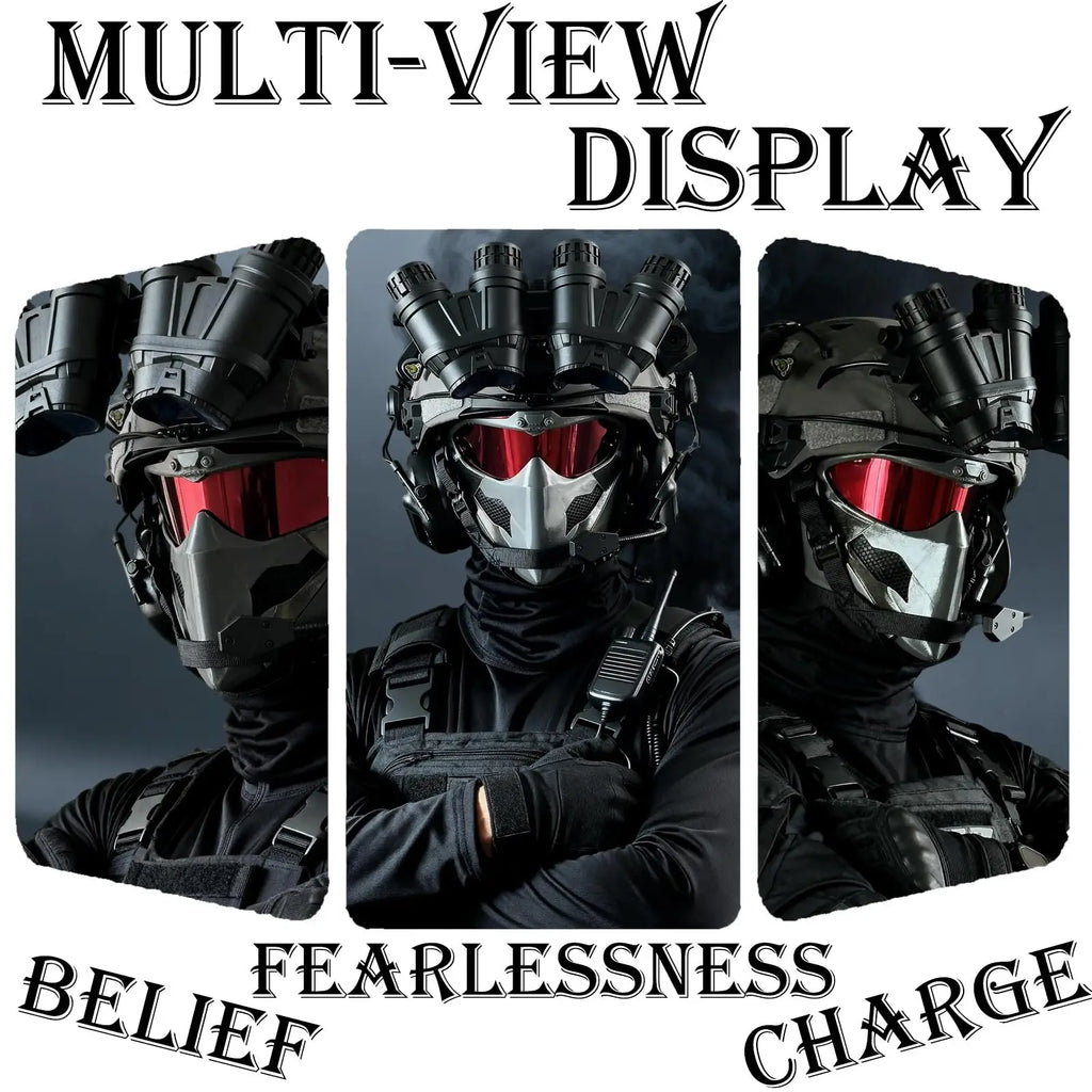 Tactical Helmet Set 9-in-1 Airsoft Full Face Protection Helmet Set with Mask Headphones NVG Dummy Model Mask for CS Cosplay Game