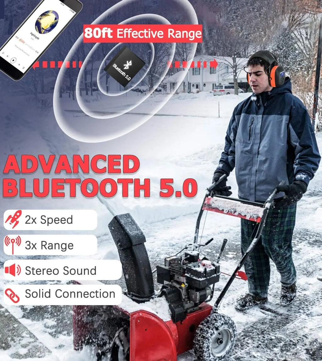 PROHEAR Bluetooth 5.0 Hearing Protection Headphones with Rechargeable Battery Safety Noise Reduction Ear Muffs For Mowing Work