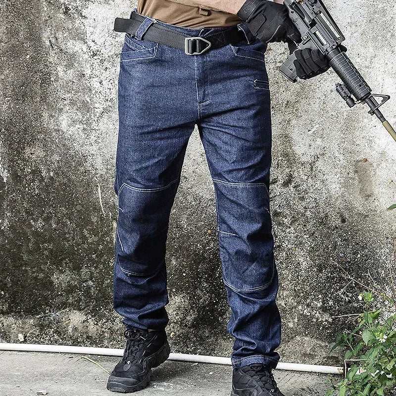 Mens Hunting Tactical Jeans Pant Wearable Elasticity Hiking Outdoors Denim Pants Cotton Multi Pocket Jeans Men Joggers Hombre