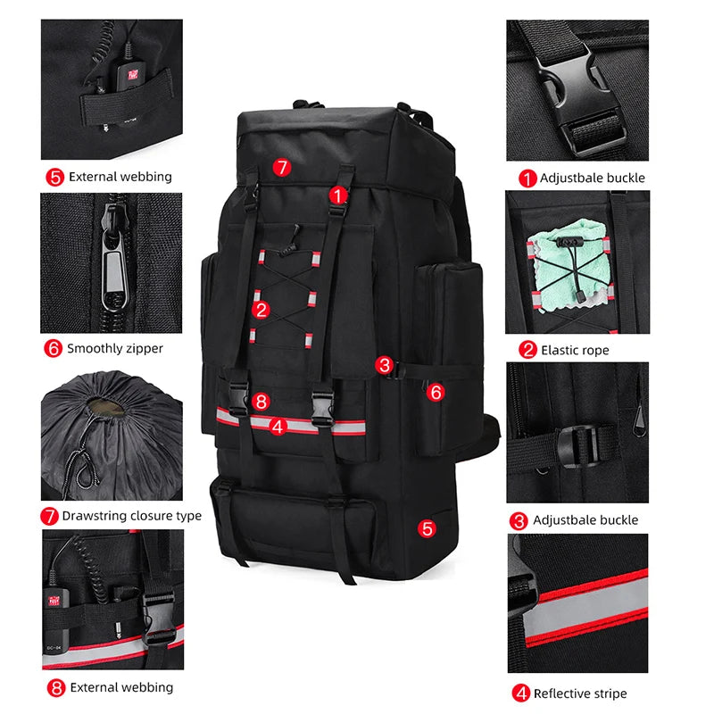 130L 80L Hiking Camping Backpack Travel Large Luggage Bag Trekking Outdoor Sports Pack Molle Trekking Rucksack For Men Big Bag