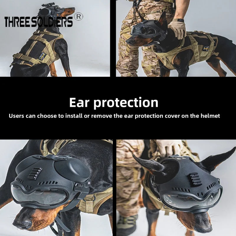 K9 Tactical Dog Helmet, Style Dog Tactical with Training Goggles, Protective Face Shield Working Dogs Out